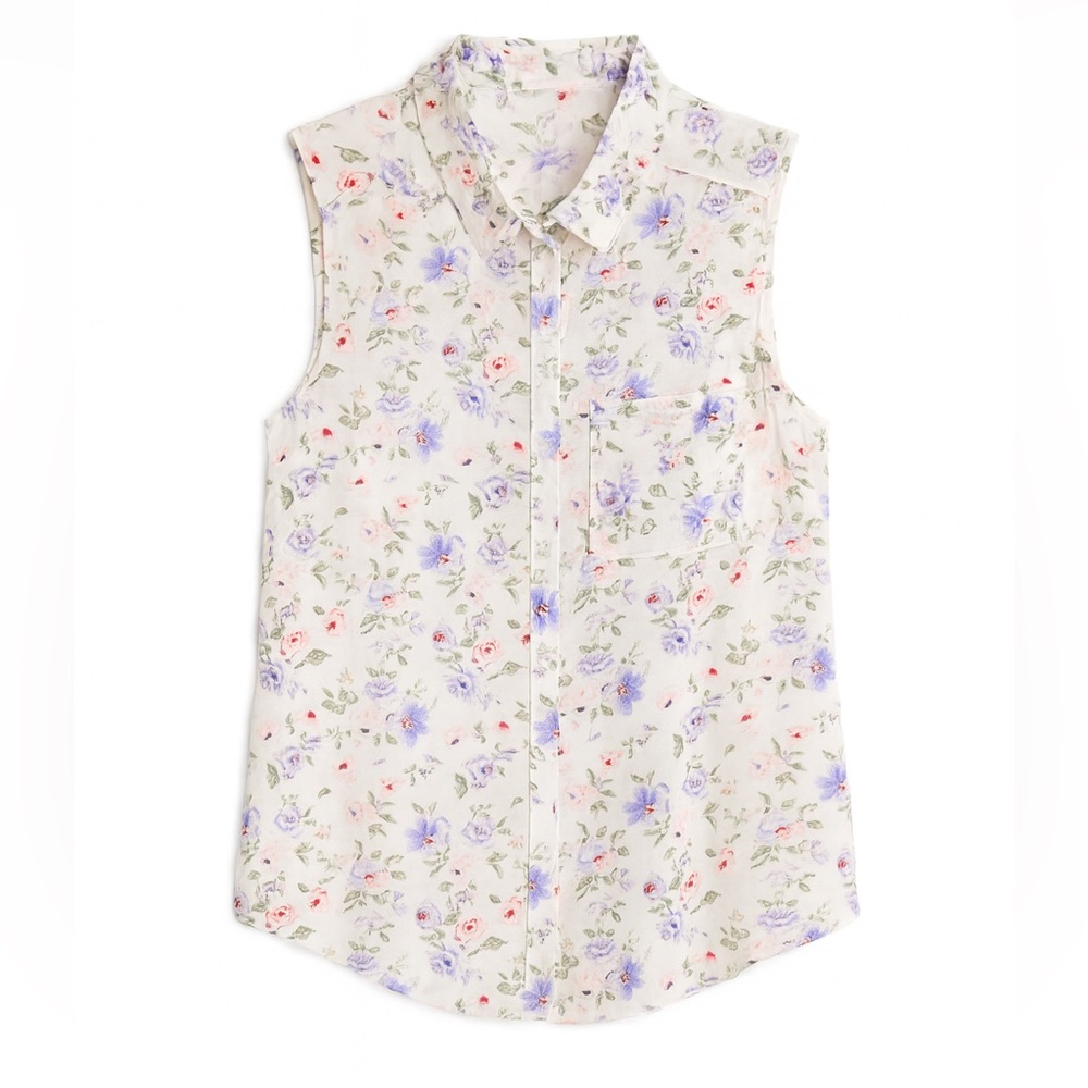 Floral Sleeveless Blouse - Cream and Purple